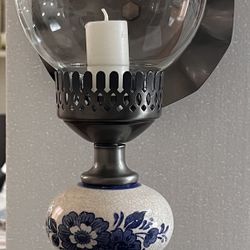 Vintage Delft Style Lamp with Glass Chimney Candle Holder 