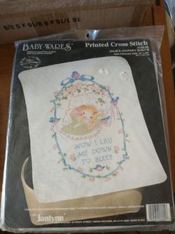 1993 Printed Cross Stitch Julie Quilt II 34"X43" "now I lay me down to sleep" 