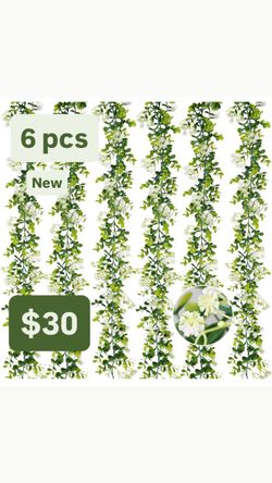6FT Eucalyptus Garland with Flowers, 6 Pack Artificial Greenery Garland Hanging Summer Eucalyptus Garland Suitable for Table Wedding Backdrop Arch Wal