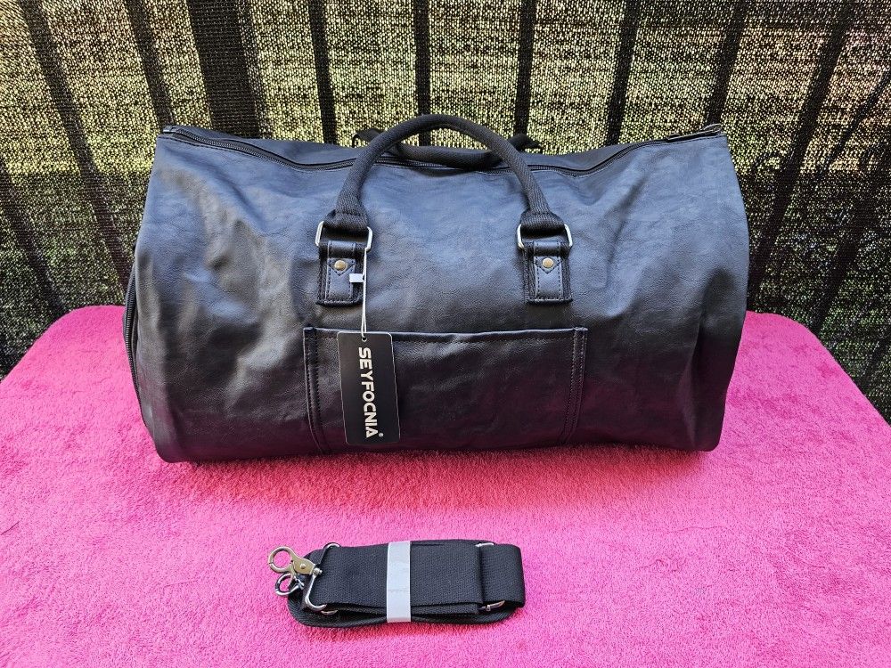 Seyfocnia Leather Convertible Travel Garment Bag Carry On Garment Duffel Bag