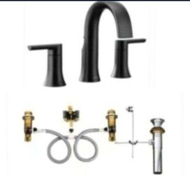 MOEN Doux 8 in. Widespread 2-Handle Bathroom Faucet Trim Kit in Matte Black Valve included