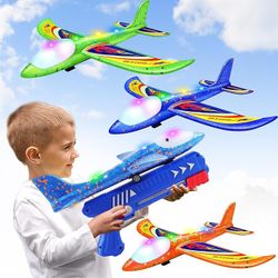 3 Pack Foam Airplane Launcher Toys, 2 Flight Mode Glider Plane,Kids Flying Toy,3 4 5 6 7 8 9 10 11 12 Year Old Boys Girls Gifts,Outdoor Sport Party Fa