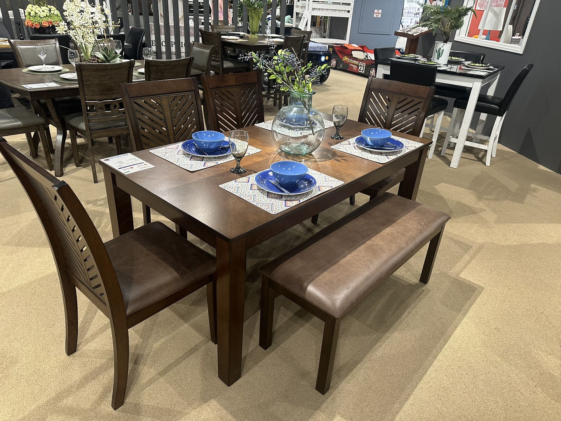 6PC Brown Dining Table Set