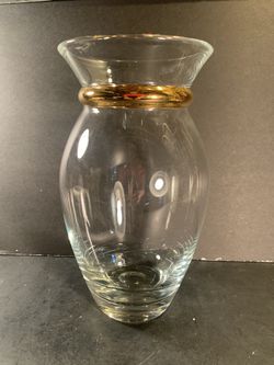 TARNOW Poland Gold-Ring Crystal Bud Vase (Height: 10”)