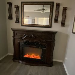 Electric Fire Place,mirror,4 Candle Holders 