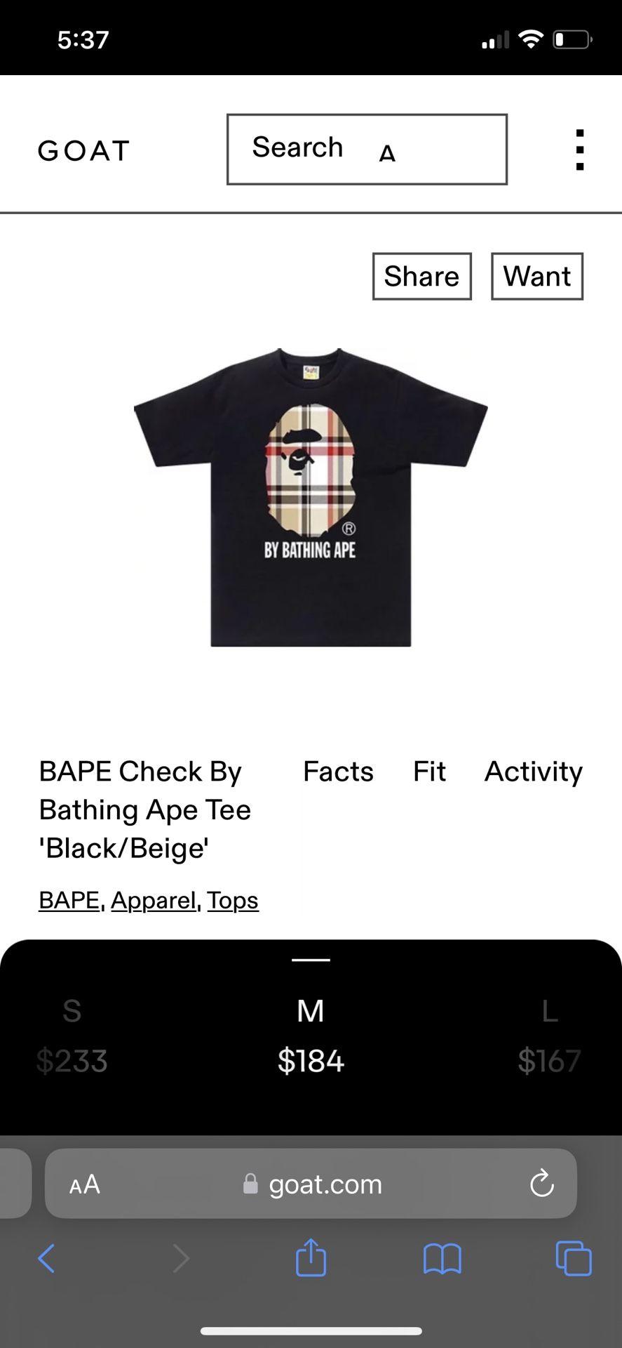 BAPE T Shirt - Red Plaid Size medium