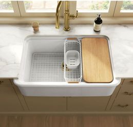 Kohler
Audrine by Studio McGee 35-1/2" Farmhouse Workstation Single Basin Fireclay Kitchen Sink with Basin Rack, Colander and Cutting Board