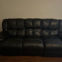 Leather 8 Foot Black Recliner Sofa.