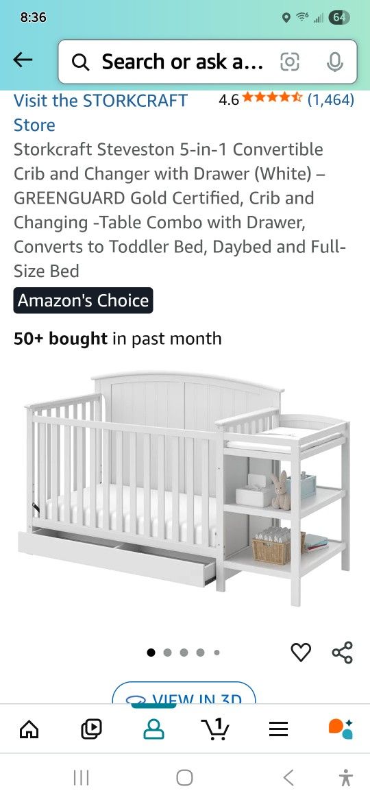 Crib Solid Wood, Almost Brand New, 5 In 1 Convertible