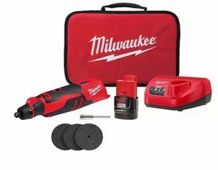 Milwaukee M12 12V Lithium-lon Cordless Brushless Rotary Tool with (1) 2.0 Ah Battery Pack and Tool