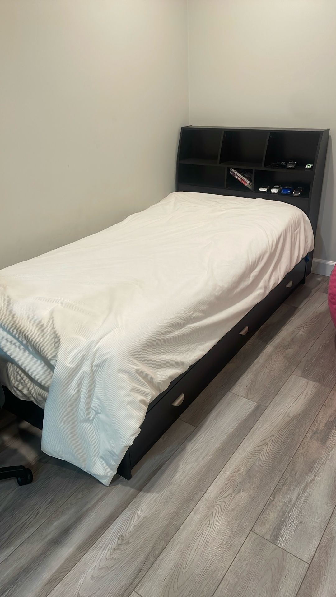 Twin Sized Bed With Bookcase And Mattress