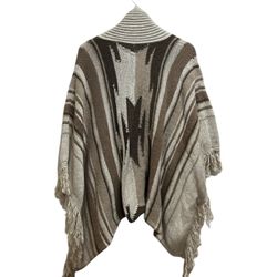 Ralph Lauren Wool Cotton Open Cardigan Sweater Southwestern Shawl Poncho 