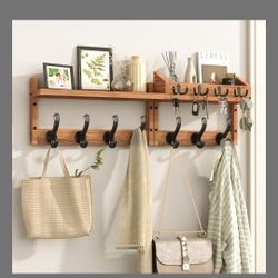Wall mount Coat Rack With Shelf 11 Hooks 