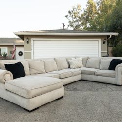 Delivery Available! Gray Beige Sectional Couch Sofa Chaise Foot Rest Ottoman Living Spaces 