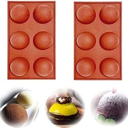 6 Holes Silicone Molds for Chocolate, Cake, Jelly, Pudding, Handmade Soap, Round Shape (2pcs)(X002R69JZX)
