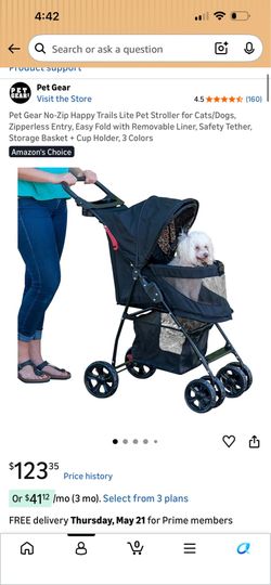 Pet Gear No-Zip Happy Trails Lite Pet Stroller for Cats/Dogs, Zipperless Entry, Easy Fold with Removable Liner, Safety Tether, Storage Basket + Cup Ho