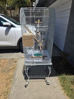 Large Bird Cage on Wheels with Accessories