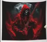 Rock & Metal Skeleton Guitar Red Hood Grim Reaper Wall Tapestry 16"× 24"