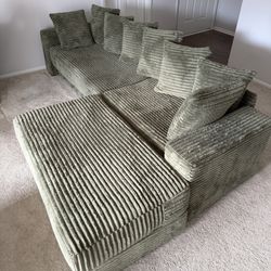 Green Curdoroy Sectional Couch 