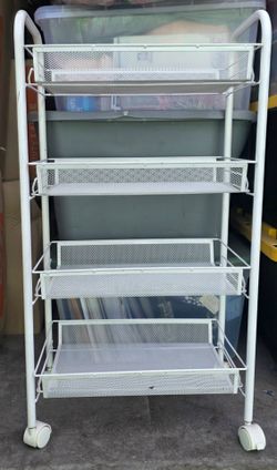White Metal Mesh Rolling Storage Cart