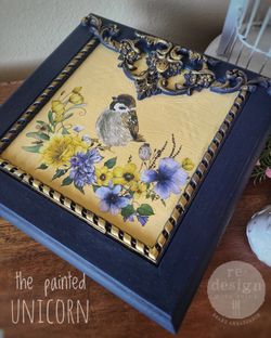 Refinished Small Floral Jewelry Box With Bird