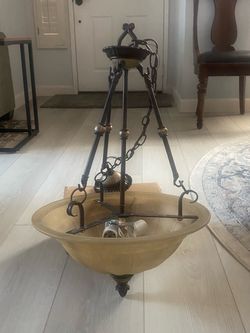 Bronze Pendant Chandelier with Glass Bowl Shade