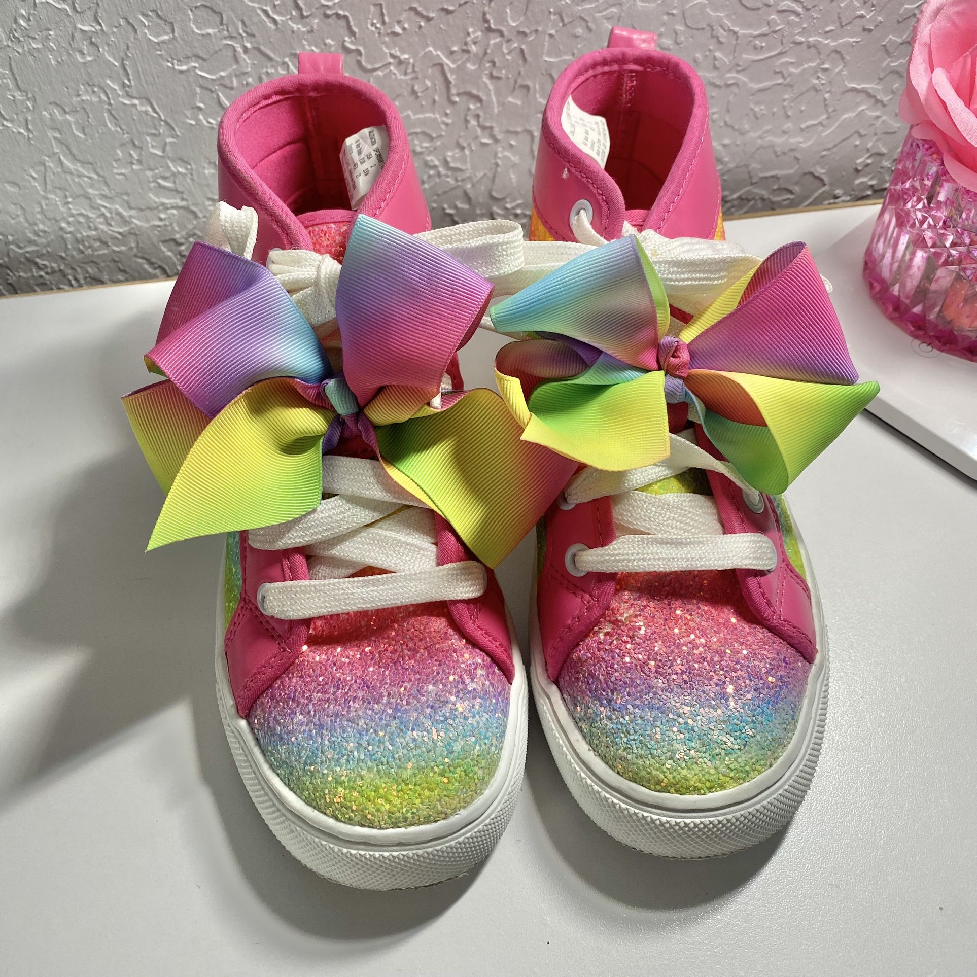 Jojo Siwa Girls Hightop Rainbow Tennis Shoes with Bows Size 2 for Sale in  El Paso, TX - OfferUp