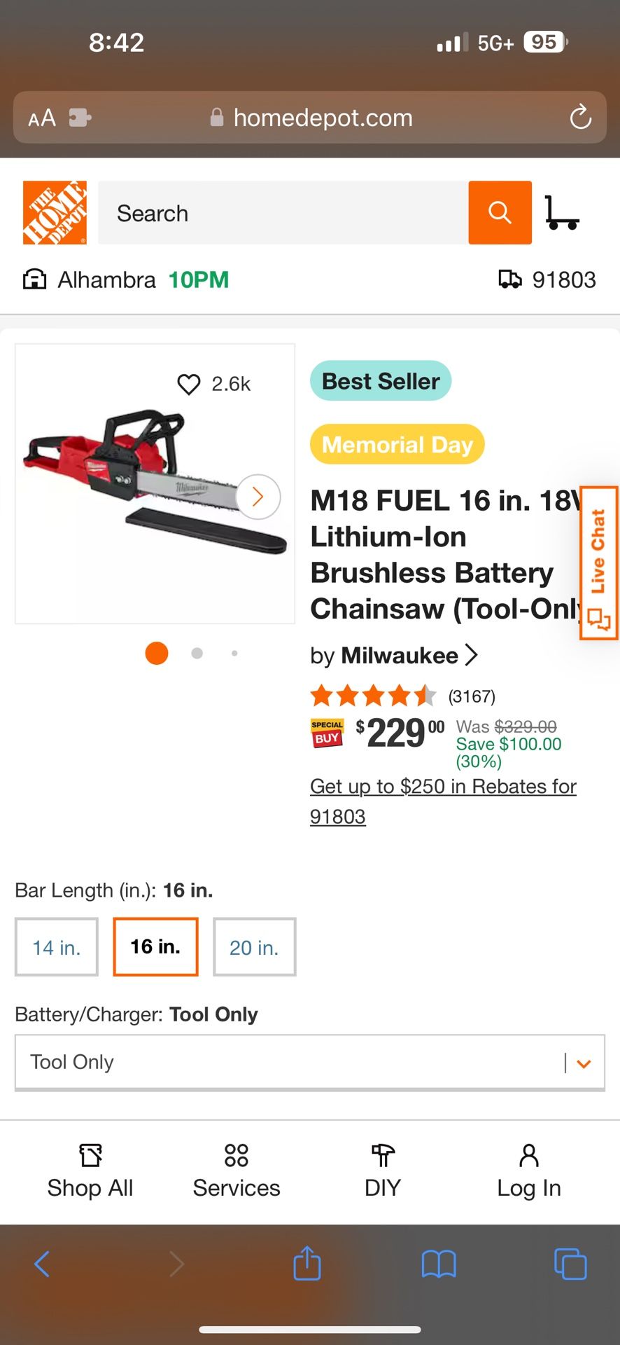 Milwaukee Chainsaw 16 In 2727-20