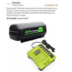 [Upgraded] 7500mAh Replacement for Ryobi 40V Battery and Charger Combo Lithium ion Compatible with R