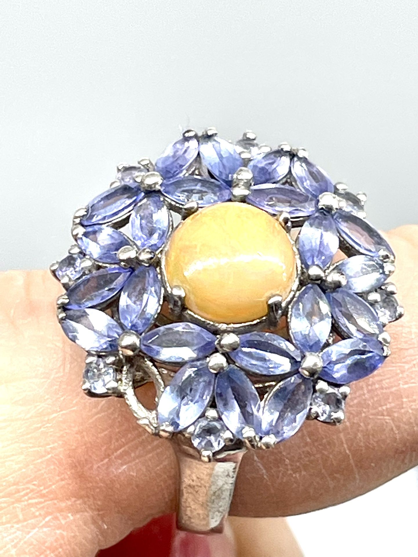 Sterling Tanzanite & Opal Ring Sz 8.25