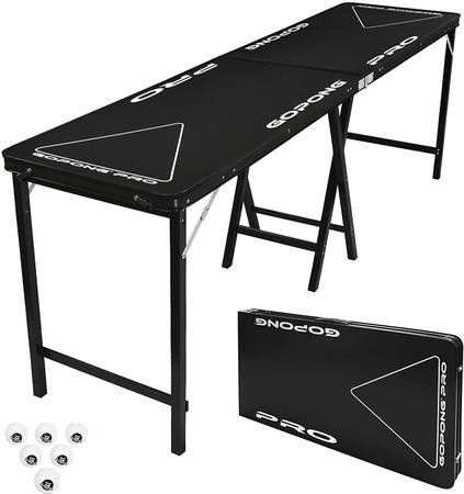 New! GoPong PRO 8 Foot Premium Beer Pong Table - Heavy Duty (Black, 36-Inch Tall)