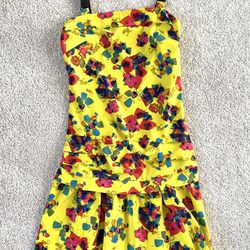 Women’s Rachel Roy (Size 0) - Vibrant Yellow Floral Print Dress with Ruffle Detail