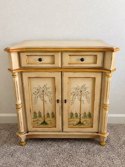 Vintage Hand-Painted Palm Tree Accent Cabinet ā Cream & Gold