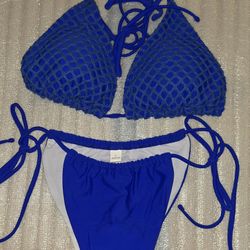 2026 Size LARGE royal Blue Sexy Brazilian Bikini Spaghetti Strap Top Knit Crochet Thong Size Large  Pick Up Near ALEXANDER LIBRARY 
