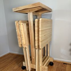 Folding Wooden Drop-Leaf Table on Wheels – Space-Saving / Mobile Dining or Craft Table