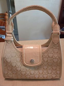 Brighton Handbag Purse Fabric Leather Tan Cream Beige