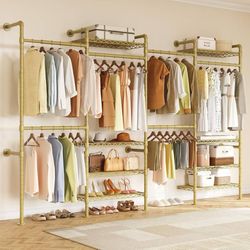 H4 Wall Mounted Closet System, Expandable Industrial Pipe Clothes Rack Clothing 