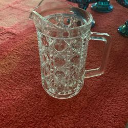 Vintage Federal Glass Windsor Clear Button And Cane Pint Pitcher