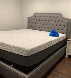 Sutton King Gray Upholstered Panel Bed- Mattress is available as well for $1,500