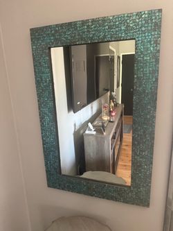 36”x24”Handmade Mosaic Glass Wall Mirror, Decorative Framed Accent Mirror for Bathroom, Bedroom, Living Room & Entryway, Vertical or Horizontal Hangin