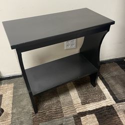 Black Wood End table or plant stand 2 Ft W x 24.5" H x shelf at 8" x 13.5" in between