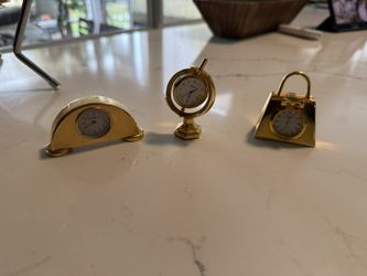 Three Solid Vintage Mini Table Clocks Brass 