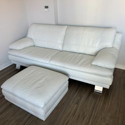 Beautiful White leather Sofa with Ottoman 