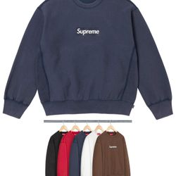 Supreme Washed Box Logo Crewneck Navy SS25 Medium 