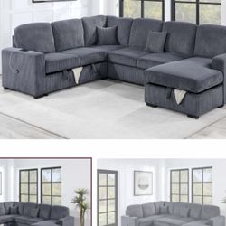 $650. 4Piece Convertible Sectional  Sleeper Sofa ,Chaise Storage ,Sofa Storage & USB Ports