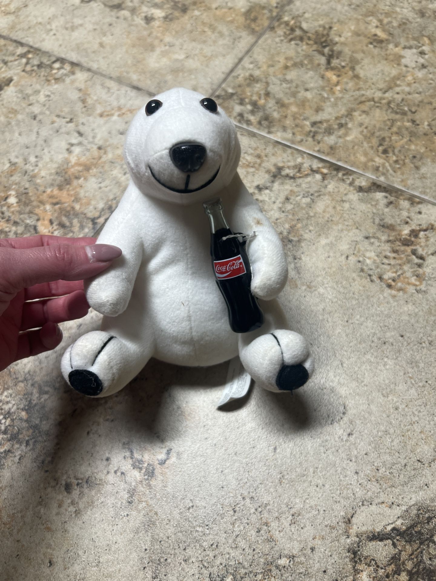 Coca-Cola 1993 Plush White Polar Bear Holding Coke Bottle 8" Stuffed Animal Toy