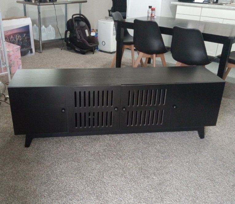 Mid Century TV Stand with Shelving and Lights Inside