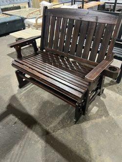 2-Person Wood Outdoor Glider with Extra-Wide Seat, High Slat Back and Cup Holders, 880 lbs. Capacity, Deep Brown $150