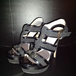 ALDO Genuine Leather And Suede Open Toe Stiletto Heels With Straps And Buckles US Size 8