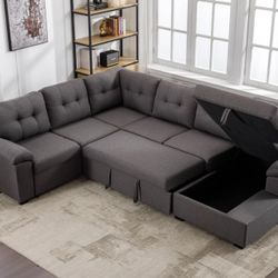 Modern L Sectional Sofa With Pull Out Bed And Storage New In Box Sealed 